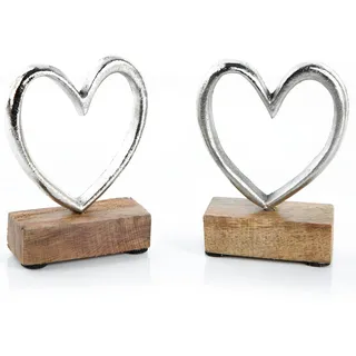 Logbuch-Verlag 2 Herzen Silber Metall & Holz Herz zum Hinstellen Paar Geschenk Valentinstag Hochzeit Geburtstag Symbol Liebe 15 cm Silber