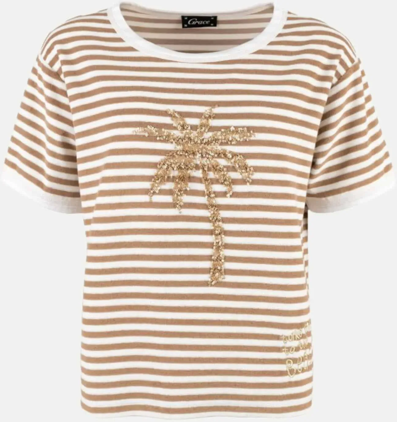 Gestreiftes Frotteeshirt Beige XS