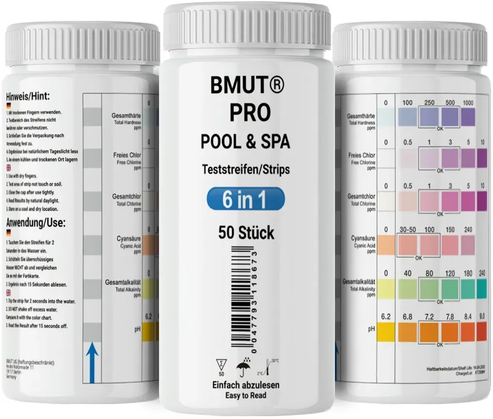 Bmut 6in1 Pool & Spa Tube Test Whirlpool Wassertester Teststreifen 50 St