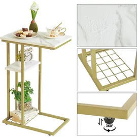 luxuskollektion Beistelltisch C-Form Industrie-Design 2er-Set Weiß Gold