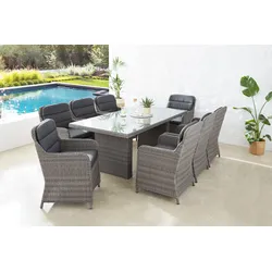Garten-Essgruppe KONIFERA "Kairo", grau (dunkelgrau), Sitzmöbel-Sets, Polyrattan, Stahl, Tischplatte aus 5mm starkem Sicherheitsglas, Topseller