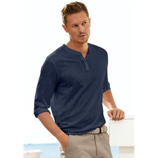 H.I.S. Henleyshirt H.I.S, Herren, Gr. S (44/46), blau (navy), Obermaterial: 100% Baumwolle, meliert, casual, regular fit normal, Rundhals, Langarm abgesteppte Kante, Shirts, Langarm, Shirt mit Knopfleiste aus strukturierter Baumwoll-Qualität