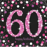 Amscan 60. Geburtstag 16 Servietten pink schwarz