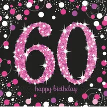 Amscan 60. Geburtstag 16 Servietten pink schwarz