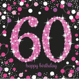 Amscan 60. Geburtstag 16 Servietten pink schwarz