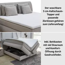 Jockenhöfer Boxspringbett Carla, mit Bettkasten, Kaltschaum-Topper und Zierkissen, grau