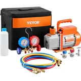 Vevor 3,5 CFM AC-Vakuumpumpe und Manometer-Set, einstufige Drehschieber-HVAC-Luftvakuumpumpe, A/C-Kältemittelverteiler-Manometer-Kit, mit Schläuchen, Klimaanlagenkühlung für R134a, R12, R22, R502a