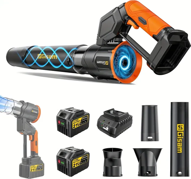 VIOLEWORKS Akku-Blasentrichter, 2-in-1, bürstenlos, mit 2 x 6,0 Ah Akkus, 3 Geschwindigkeitsstufen, max. 800.000 U/min, Luftstrom 850 m3/h, vertikaler und horizontaler Betrieb, für Garten, Laub und Staub