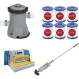 WAYS - Poolpflege - Poolsauger & Filterpumpe 1249 L/h & 6 Filter Typ I & WAYS Scheuerbürste