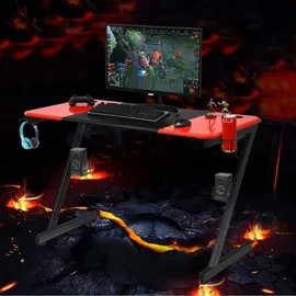 Costway Gamingtisch Z-förmig rot schwarz PC