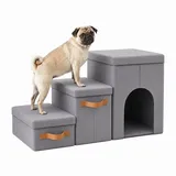 relaxdays Haustiertreppe Faltbare Hundetreppe mit 3 Stufen, grau braun|grau