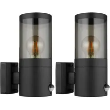 GLOBO Wandlampe Außenleuchte mit Bewegungsmelder IP44, Edelstahl, schwarz rauch, 1x E27, HxBxÜ 24,5x10,2x17cm, 2er Set