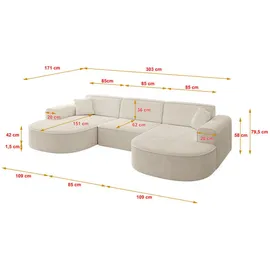 altdecor Ecksofa in U-Form Corner Sofa Bett Eckcouch Couch L-Form Wohnlandschaft Cauchsofa MARI-U1-303x171x79,5 cm Beige