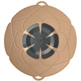 KOCHBLUME das Original, Silikon Überkochschutz für Töpfe und Pfannen, Mikrowellen-Deckel, Spritzschutz und Dampfgar-Aufsatz | (Taupe, L | Topfgröße 14-24cm)