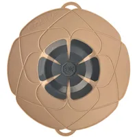 KOCHBLUME das Original, Silikon Überkochschutz für Töpfe und Pfannen, Mikrowellen-Deckel, Spritzschutz und Dampfgar-Aufsatz | (Taupe, L | Topfgröße 14-24cm)