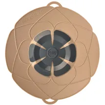 KOCHBLUME das Original, Silikon Überkochschutz für Töpfe und Pfannen, Mikrowellen-Deckel, Spritzschutz und Dampfgar-Aufsatz | (Taupe, L | Topfgröße 14-24cm)