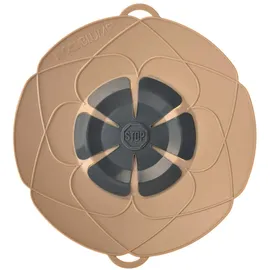 KOCHBLUME das Original, Silikon Überkochschutz für Töpfe und Pfannen, Mikrowellen-Deckel, Spritzschutz und Dampfgar-Aufsatz | (Taupe, L | Topfgröße 14-24cm)