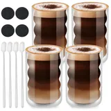 Euschematin 350ml Latte Macchiato Gläser Doppelwandig Cappuccino Spiralförmig Kaffeegläser Thermogläser Bubble Gläser Set aus Borosilikatglas mit Löffel (4 Stück)