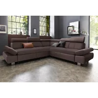 exxpo - sofa fashion Ecksofa »Happy, modern und bequem, L-Form«, inkl. Kopfteil- und Armlehnverstellung, wahlw. mit Bettfunktion, Leder braun