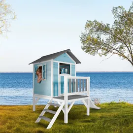 Axi Spielhaus Lodge XL Caribbean Blue mit Rutsche weiß C050.002.91