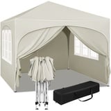 Woltu Pavillon, Faltpavillon 3x3 m, mit 4 Seitenwänden, Partyzelt wasserabweisend UV-Schutz 50+, höhenverstellbarer Gartenpavillon, mit Tragetasche, für Outdoor Garten Camping Beige