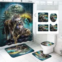 SMchwbc Wolf Duschvorhang 180x180 180x200 Wölfe Textil Wald Tier Duschvorhänge Set Polyester Stoff Wilde Tiere Shower Curtains Badezimmerteppich 4-teiliges Set (200 x 240 cm(BxH),8)