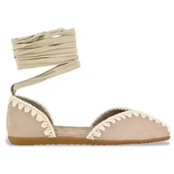 Mou für Damen. MU.SW731001A Lederballerinas mit beiger Schleife (36), Wohnung, Schnürsenkel, Lässig