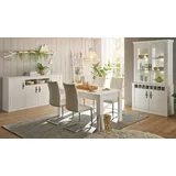 Furn.Design Esszimmer-Set Fiastra, (in Pinie weiß Landhaus, mit Buffetschrank, Anrichte und Esstisch), Metallgriffe, Soft-Close-Funktion weiß