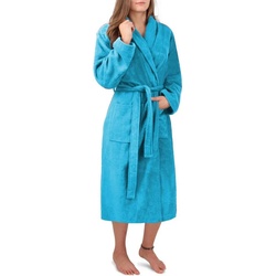 normani Damenbademantel Damen Premium Bademantel Basic, 122, Baumwolle, Schalkragen, Bindegürtel, Saunamantel aus weicher Baumwolle blau