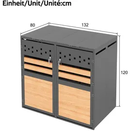 modfu Mülltonnenschrank 4 Fächer Holzoptik grau abschließbar
