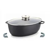 Cheffinger Alu Guss Oval Bräter ø38cm Induktion Topf Schmortopf Marmorbeschichtung