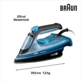 Braun FreeStyle 3 FI 3194 BK Dampfstoß 200 g/min Dampfbügeleisen (2400 Watt, Keramiksohle, SuperCeramic Beschichtung)