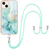 FMPCUON Handykette Hülle für Samsung Galaxy S23 Marmor Glitzer Necklace(abnehmbar) Hülle mit Kordel zum Umhängen Silikon Handy Schutzhülle mit Band -Schnur mit Case zum umhängen,Grün