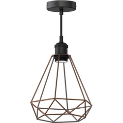 ledscom.de Vintage Pendelleuchte RETRA, schwarz, E27 Fassung, Käfig-Schirm, bronze
