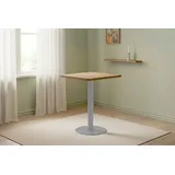 SAM Bistrotisch Emile | 60 x 60 cm rund | Akazienholz massiv | Farbe: Natur | runde Kante | silbernes Säulengestell aus Metall | Säulentisch/Esstisch für Küche, Café & Essbereich