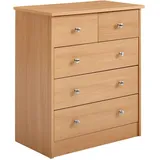 Design Holz-Kommode 60 x 70 x 35 cm buche mit 5 Schubladen | Mehrzweckanrichte flach für Flur | Modernes Sideboard Zeitlose Anrichte