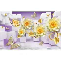 Fototapete PAPERMOON "Abstrakt mit Blumen", bunt, B:4,00m L:2,60m, Vlies, Tapeten