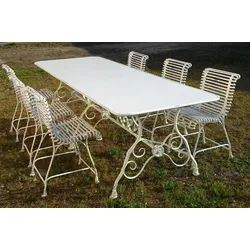 Casa Padrino Jugendstil Schmiedeeisen Garten Möbel Set Antik Weiß - 1 Jugendstil Garten Esstisch & 6 Jugendstil Garten Stühle - Barock & Jugendstil Gastronomie & Garten Möbel