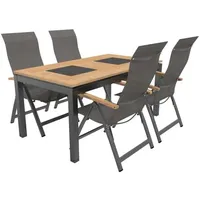 OUTLIV. Davos Gartenmöbelset 5-teilig Klappsessel mit Linz Tisch 160x88 cm Dunkelgrau|Braun|Hellgrau