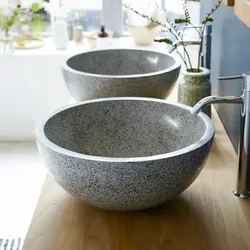 Terrazzo Waschbecken Aufsatzwaschbecken für das Badezimmer Isa grau