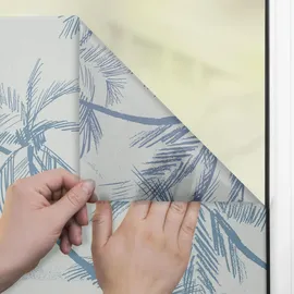 Lichtblick Fensterfolie selbstklebend, Sichtschutz, Blueprint Palms - Blau B/L: ca. 100x100 cm
