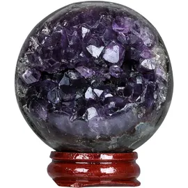 Nupuyai Amethyst Stein Druse Geode Kugel mit Ständer, Natürlicher Kristall Amethyst Drusenstück Drusensegment Naturstück Stein Cluster Rohstein Deko (51-60mm)