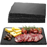 Navaris Schiefer Teller Platzset 8-teilig inkl. Kreide - 30x20cm Schieferplatten 8x Servierplatte - Servierteller Schieferplatte Sushi Geschirr eckig