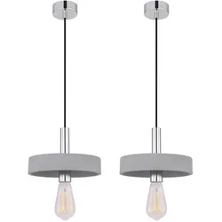 Pendelleuchte Deckenlampe Beton Ringleuchte Esszimmerlampe 1 flammig Industriell Hängeleuchte, Beton grau verchromt, Fassung 1x E27, DxH 23x171 cm, 2er Set