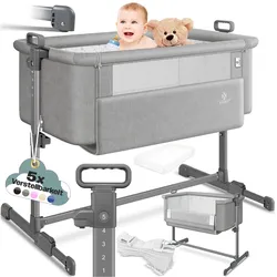 KESSER® Zustellbett Hubi 3in1 Baby Beistellbett Reisebett Babybett mit weich Matratze, mit Rollen Kinderbett, 5-fach Höhenverstellung, Faltbare Seitenwand für zu Hause und unterwegs