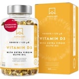 Vitamin D3 Hochdosiert Depot 5000 IU 365 Kapseln - Vitamin D3 5000 IE mit kaltgepresstem nativem Olivenöl Extra für optimale Absorption - Vitamin D Hochdosiert Ohne Gentechnik, glutenfrei, laktosefrei