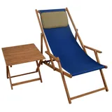 Erst-Holz Strandstuhl blau Liegestuhl Sonnenliege Tisch Kissen Deckchair Buche Gartenstuhl 10-307 T KD