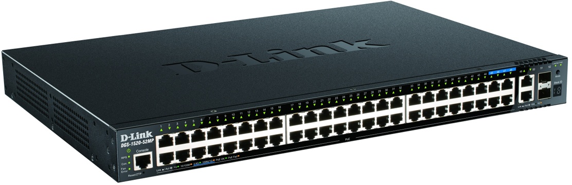 D-Link DGS-1520-52MP Smart Managed Switch 44x Gigabit, 4x 2.5 Gbit/s und 2x 10 Gbit/s Ethernet, 2x 10 Gbit/s SFP+