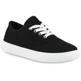 VAN HILL Damen Sneaker Low Bequeme Freizeit Schuhe Flache Basic Schnürer Stoffschuhe Schnürschuhe 206095 Schwarz Weiss 39 - 39 EU