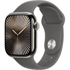 Apple Watch Series 10 GPS + Cellular 46 mm Titangehäuse natur Sportarmband steingrau S/M